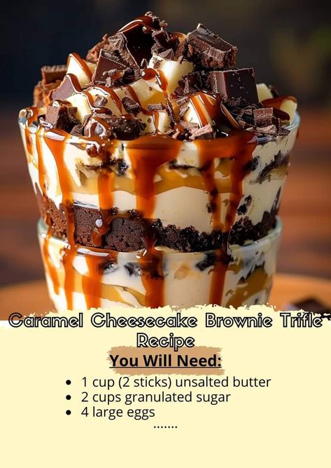 Brownie Triffle, Brownie Trifle Recipe, Brownie Caramel, Trifle Bowl Recipes, Trifle Dessert Recipes, Brownie Desserts Recipes, Brownie Trifle, Cheesecake Brownie, Trifle Desserts