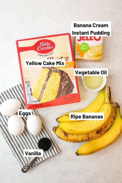 Banana Box Cake Mix Recipes, Banana Pudding Bundt Cake Recipes, Adding Bananas To Box Cake, Banana Pudding Pound Cake Recipe, Banana Pudding Pound Cake, Banana Pudding Cupcakes Cake Mixes, Banana Cake With Cake Mix Yellow And Pudding, Banana Pudding Poke Cake Kardea Brown, Sugar Donuts Recipe