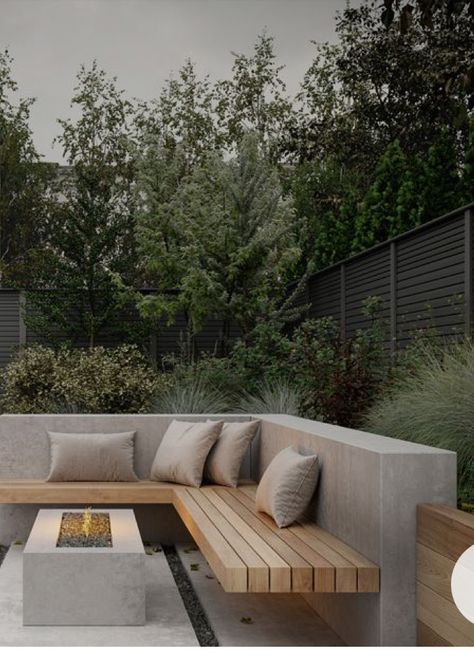 Planter Seating, Contemporary Fencing, Slatted Fence Panels, Composite Fencing, Fence Boards, Patio Garden Design, Outdoor Gardens Design, Roof Garden, Backyard Patio Designs