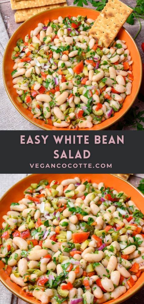 Vegetable Bean Salad, Cold Bean Salads, Italian White Bean Salad, Vegan White Bean Salad, Easy Beans Recipe, Low Calorie Bean Recipes, Summer Bean Recipes, White Bean Recipe, Dense Bean Salad Recipes