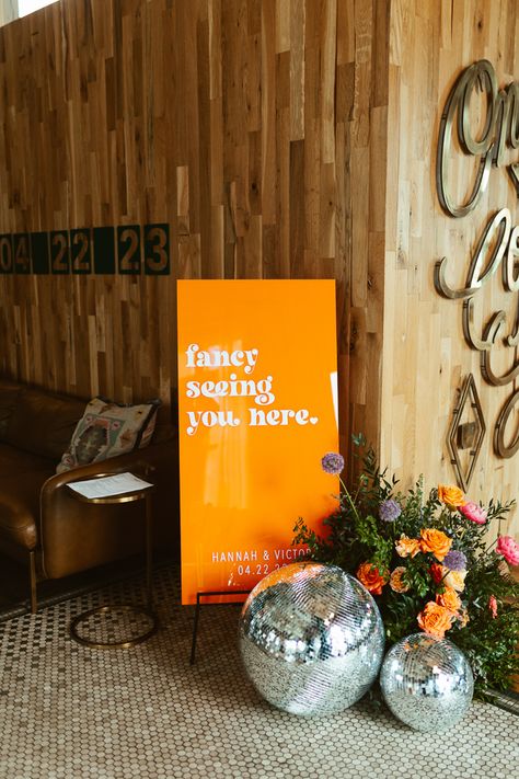 Bold Wedding Decor, Disco Signage, Ginger Cakes, Onyx Coffee, Shed Wedding, Orange And Pink Wedding, Wellness Ideas, Disco Decorations, Disco Party Decorations