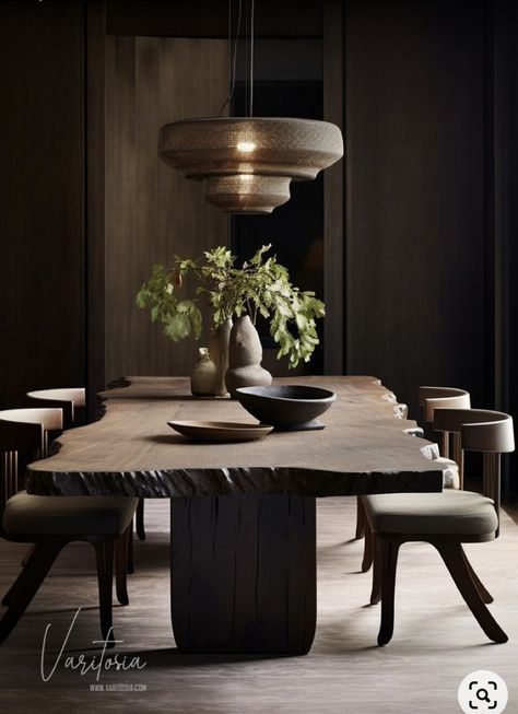 Modern Japanese Dining Room, Balcony Indian, Japanese Dining Room, Moody Dining Room, Rattan Kitchen, Dark And Moody Interiors, Unique Lampshades, Moody Design, Luxury Mansions Interior