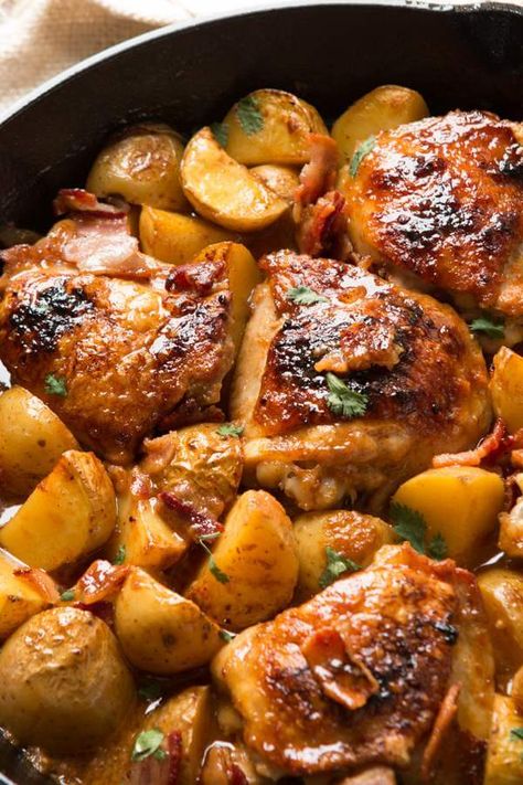 Crockpot Chicken Leg Quarters Recipes, Dijon Chicken And Potatoes, Bacon Chutney, Eoe Diet, Casserole Crockpot, Braised Chicken Thighs, Dijon Chicken, Oh Sweet Basil, Roasted Red Potatoes