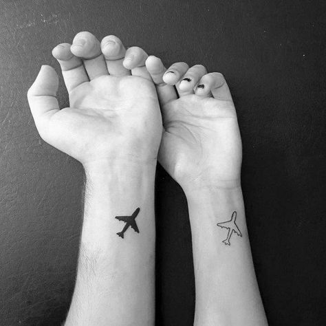 couple tattoos - airplanes Airplane Tattoo, Travel Tattoo, Tattoo On, Tattoos, Travel