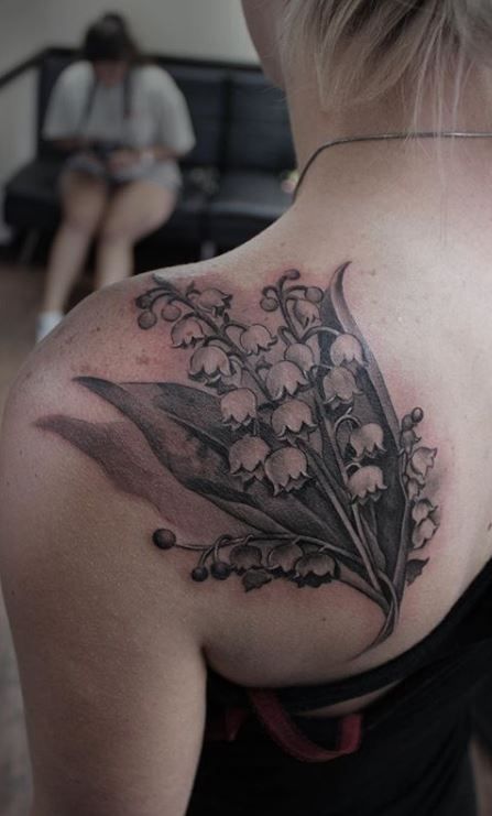 Lily Of The Valley Tattoos, Black And Gray Tattoo, Lily Of The Valley Tattoo, Water Lily Tattoos, Valley Tattoo, Secret Tattoo, Types Of Lilies, Gray Tattoo, Tattoo Meanings