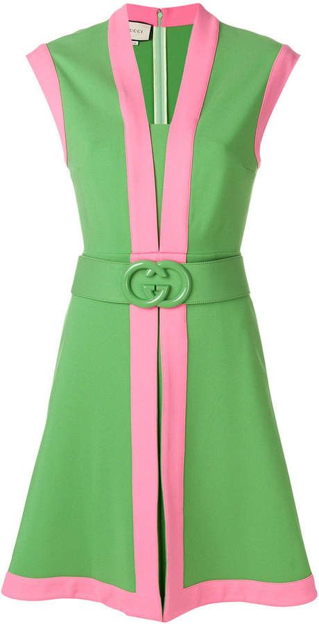 Gucci Jersey dress with GG belt in Green and Pink #summerdresses #aff Pink And Green Clothes, Gucci Jersey, Pink And Green Dress, Green Clothes, Gg Belt, Elegant Mini Dress, Gucci Dress, Retro Mode, Mode Vintage