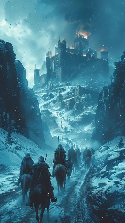 ->> more details in ai-img-gen.com High Fantasy Inspiration, Fantasy Scene Inspiration, Mountainous Landscape, Snow Falls, Dark Souls Art, Animated Wallpapers For Mobile, Landscape Concept, Fantasy Theme, On Horseback