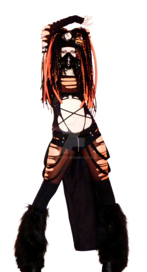 Orange Cyber by Sphynxe.deviantart.com on @DeviantArt Cybergoth Outfits, Goth Dancing, Orange Shadow, Cybergoth Fashion, Industrial Goth, We Are The Future, Cybergoth Style, Gothic Photography, Arte Punk