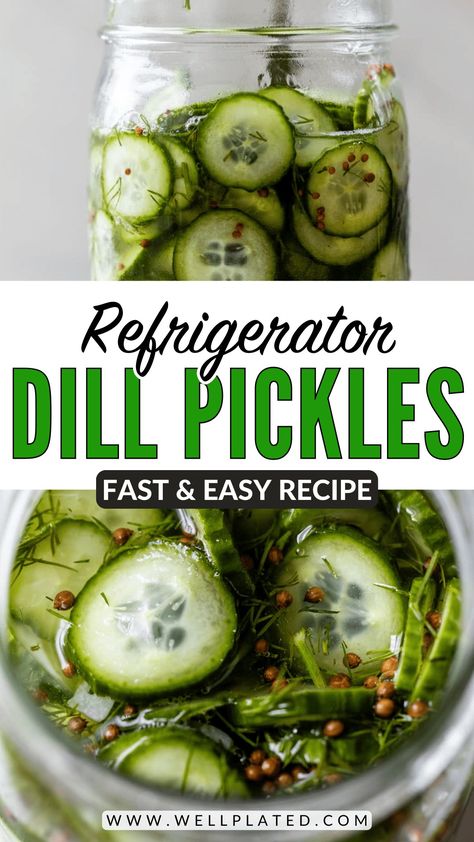 No cooking, no canning, and ready FAST! Refrigerator pickles are easy as can be, and just as crisp and tasty as the traditional version. Refrigerator Pickles, Fast Easy Meals, No Cooking, Dill Pickle, Vegetable Recipes, Pickles, Refrigerator, Easy Meals, Snacks