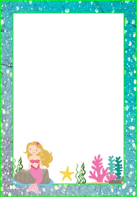 Sweet Mermaids: Free Printable Frames, Invitations, Cards or Labels. Mermaid School, Pirate Activities, Printable Frames, Free Printable Stationery, Smash Journal, Mermaid Invitations, Back To School Crafts, Invitation Background, Baby Mermaid