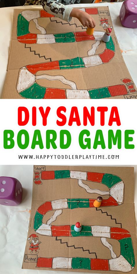 DIY Santa Board Game for Christmas - HAPPY TODDLER PLAYTIME Diy Christmas Games, Diy Board Games, Diy Christmas Activities, Christmas Activities For Toddlers, Christmas Games For Adults, Christmas Board Games, Board Games Diy, Fun Christmas Activities, Christmas Games For Kids