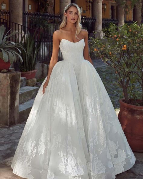 Ruta 124239 By Calla Blanche Semi Sweetheart Neckline, Calla Blanche Wedding Dress, Satin Ball Gown Wedding Dress, Calla Blanche, Bling Wedding Dress, Sparkly Wedding Dress, Satin Ball Gown, Couture Bridal Gowns, Wedding Dress With Pockets