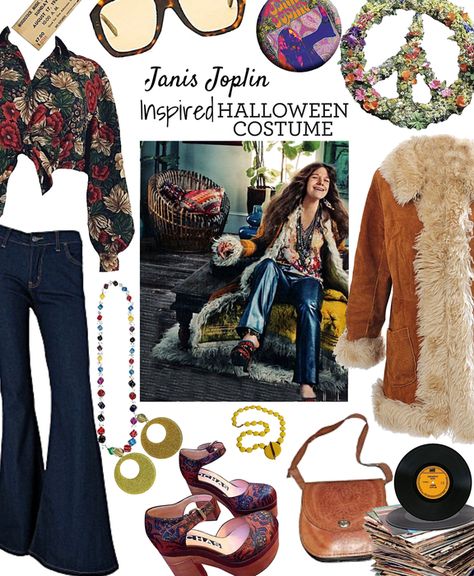 celeb costume = Janis Joplin Outfit | ShopLook Janis Joplin Inspired Outfits, Janis Joplin Halloween Costume, Janice Joplin Costume, Diy 70s Costume Women, Woodstock Party Outfit, Hippie Costume Ideas Diy, Woodstock Outfit Ideas, Diy Hippie Costume For Women, Rockstar Halloween Costume Women