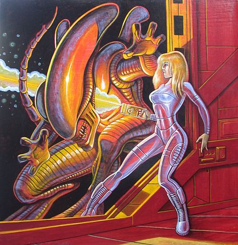 Scifi Pinup, Futurism Art, Scifi Fantasy Art, Science Fiction Illustration, Sci Fi Comics, Alien Concept Art, Futuristic Art, Pulp Art, Alien Art