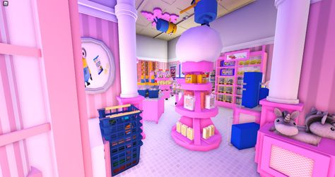 Bloxburg Toy Store Ideas, Bloxburg Toy Store, Bloxburg Arcade, Arcade Room, Blocksburg Room Ideas￼, House Decorating Ideas Apartments, City Layout, Candy House, Cool House Designs