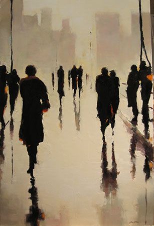 Lorraine Christie Dream Painting, Abstract City, Soyut Sanat Tabloları, Walking In The Rain, Painting People, Watercolor Inspiration, In The Rain, Figure Painting, Figurative Art