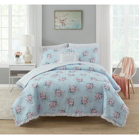 Simply Shabby Chic Reversible Sunbleached Floral 4-Piece Comforter Set + Decorative Pillow, Full/Queen, White Floral - Walmart.com - Walmart.com Shabby Chic Comforter, Chic Bouquet, Rose Comforter, Dec Pillows, Bouquet Rose, King Size Comforters, Simply Shabby Chic, Shabby Chic Bedding, Bouquet Ideas