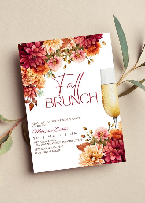 Fall Brunch Invitations, Bridal Shower October, Fall Brunch Decorations Ideas, November Bridal Shower Ideas, Fall Bridal Shower Decorations, Autumn Bridal Shower, Pink And Gold Invitations, Hawaiian Invitations, Luau Birthday Invitations