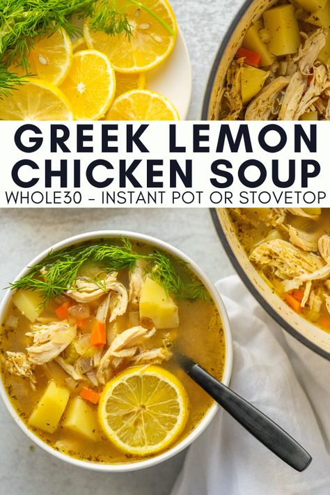 Greek Potato Soup, Sick Recipe, Potato And Chicken Soup, Chicken Lemon Soup, Slow Cooker Lemon Chicken Soup, Sick Recipes, Blue Zone Soup, Soups For Sick Days, Soup For Sickness