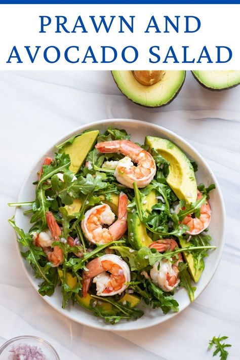 Prawn and avocado salad is a light, healthy dish with a delicious champagne vinaigrette. It's perfect for lunch or dinner! #salad #prawnsalad #avocado #shrimp #health #lunch #dinner #recipes #lightrecipes #healthyrecipes Prawn Pasta Recipe, Gf Tortillas, Prawn And Avocado Salad, Exciting Salads, Prawn Pasta, Prawn Salad, Champagne Vinaigrette, Breakfast Aesthetic, Summer Recipes Dinner