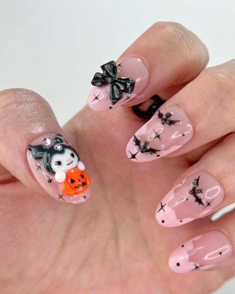 I’m thinking of doing more Sanrio Halloween designs. Who should I do next? Hello kitty? Cinnamoroll? 🤔 #pressonnails #sanrionails #kurominails #halloweennails Halloween Sanrio Nails, Kuromi Halloween, Kuromi Nails, Sanrio Halloween, Nails Sets, Hello Kitty Cinnamoroll, Fake Nails Designs, Cute Short Nails, Halloween Press On Nails