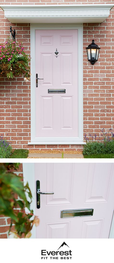 Love blush pink? If you install a new door in this lovely pastel colour, you may notice people stopping in front of your house to take a pic! Pink Door Brick House, Pink Front Door Red Brick House, Pink Door Red Brick House, Brick House Pink Door, Pink Front Door Brick House, Brick Front Door, Pink Front Doors, Side Door Entrance, Brown Brick Houses