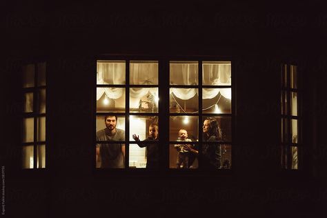 Looking at a Family through a night-time window Picture Through A Window, Looking Through Window, Looking Through A Window, Fam Photos, Night Window, Window Photography, Photo Window, Senior Project, College Senior