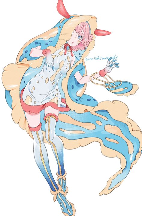 Sea Slug Character, Sea Slug Costume, Nudibranch Costume, Sea Slug Character Design, Slug Character Design, Sea Slug Oc, Sea Slug Drawing, Snail Character Design, Sea Slug Art