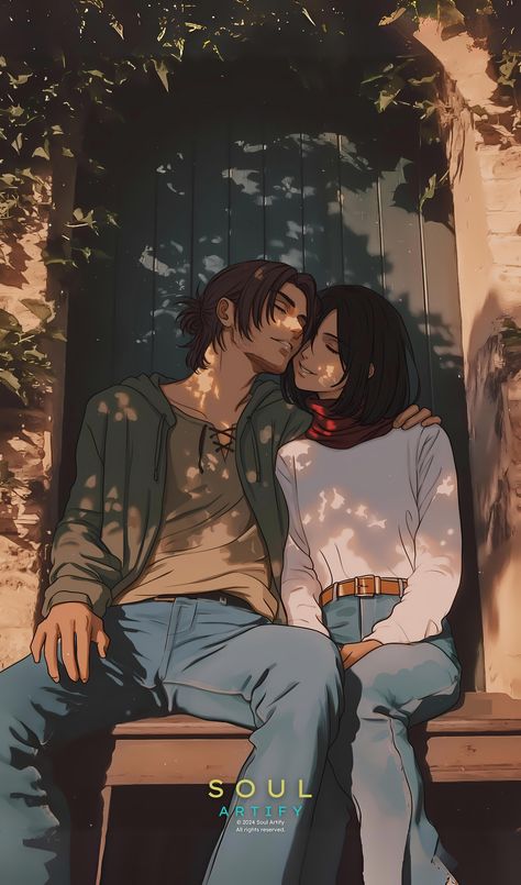 ⚠️ iPhone Users Tap/zoom in for full view ⚠️ 🌅🍃 Eren & Mikasa - A Moment of What Could Have Been 🌸💔 In a world torn apart, Eren and Mikasa find a quiet moment together, a glimpse of what might have been. Holding onto these fleeting seconds, dreaming of a peace they could never truly have. 💔✨ . . . . . . . . ❅❅⋯❀⋯☃⋯❀⋯❅❅ Art by: @soulartify ❅❅⋯❀⋯☃⋯❀⋯❅❅❆❆❆ #AnimeArt #attackontitan #aot #shingekinokyojin #snk #attackontitanfinalseason #erenjaeger #erenyeager #mikasaackerman #mikasa #studioghib... Eren Mikasa Fanart, Eren And Mikasa Fanart, Eren Art, Mikasa And Eren, Mikasa X Eren, Aot Armin, Cartoon Characters As Humans, What Could Have Been, Eren Aot