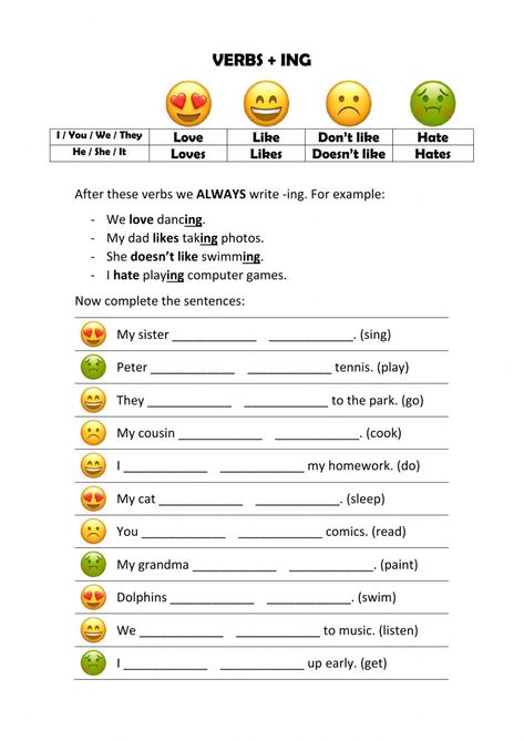 Gerund Exercises, Esl Worksheets For Beginners, English Language Learning Activities, Teaching Vowels, Ing Words, Grammar For Kids, Verb Worksheets, English Grammar Worksheets, 2nd Grade Worksheets