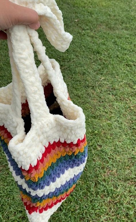 This bag is made from 100% cotton yarn and comes in a variety of colors. I currently am not doing custom orders for this style of bag.  Each bag is unique and may not resemble the picture exactly  Hand wash with cold water and air dry Fluffy Crochet Bag, Puffy Crochet, Yarn Tote Bag, Yarn Tutorials, Yarn Tote, Fluffy Bag, Bernat Yarn, Crochet Case, Bernat Blanket