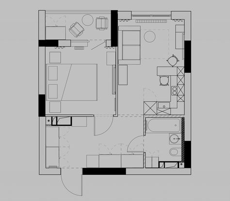 Clean, Crisp & Compact Home Interiors Under 40 Sqm (With Floor Plans) 40 Sqm House, 40 Sqm Apartment, Small Modern House Plans, Architectural Plan, Apartment Plan, Drawings Inspo, Compact Home, Small Modern House, Bespoke Beds