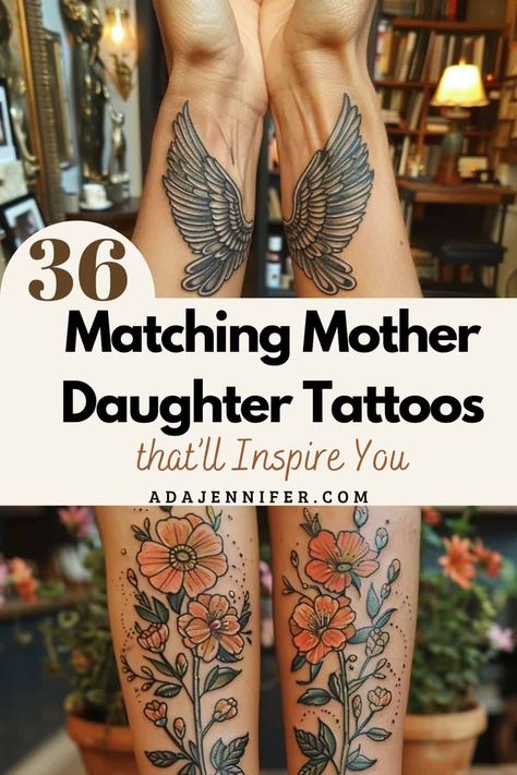 36 Mother Daughter Matching Tattoos- A Mother's Love, Etched in Ink - Ada Jennifer Mom And Daughter Tattoo Ideas, Tiny Mother Daughter Tattoos, Mother Daughter Tattoos Small Unique, Mom And Daughter Tattoo, Mother And Daughter Tatoos, Daughter Tattoo Ideas, Art Inspired Tattoos, Infinity Tattoo Designs, Daughter Tattoo