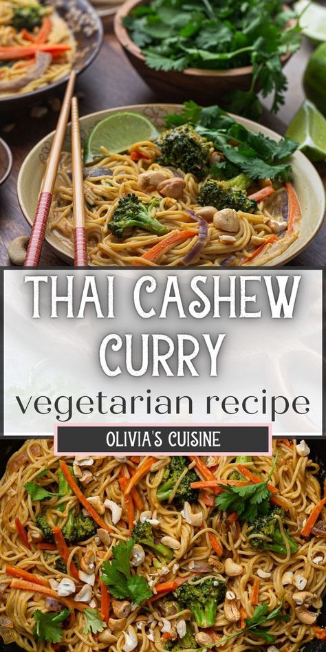 Curry Noodles Recipe, Coconut Curry Noodles, Cashew Curry, Vegetarian Thai, Thai Sauce, Vegetarian Pasta Recipes, Curry Noodles, Meatless Monday Recipes, Coconut Milk Recipes