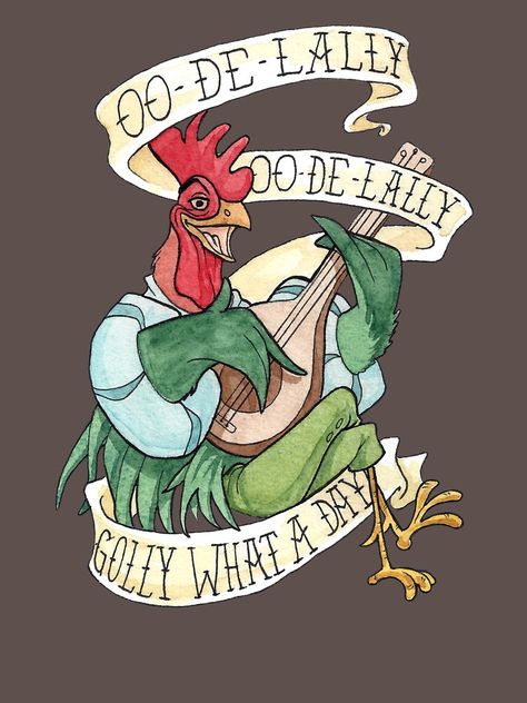 "Alan-A-Dale Rooster : OO-De-Lally Golly What A Day Tattoo Watercolor Painting R #Aff , #AFF, #OO, #De, #Rooster, #Alan