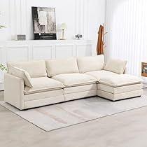 Sectional Sofa Modern, Corduroy Sectional, 4 Seat Sofa, Living Room Beige, Linen Sectional, Couch With Ottoman, Sofa For Living Room, Couch With Chaise, Fabric Sectional Sofas