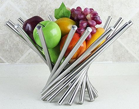 Landtom Creative Stainless Steel Rotation Fruit Bowl/Fruit Basket/Fruit Stand/Fruit Holder with Free Orange Peeler, Silver, Fulfilled by Amazon. Orange Peeler, Vegetable Snacks, Fruit Holder, Grill Set, Fruit Storage, Kitchen Bowls, Fruit Stands, Vegetable Basket, Kitchen Dinning