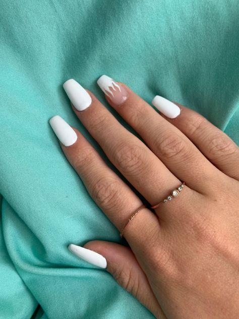 Nails With Fire Design, Nails With Fire, Ring Finger Design, Fire Design, Fire Designs, White Nail Designs, Ring Finger, White Nails, Cute Nails