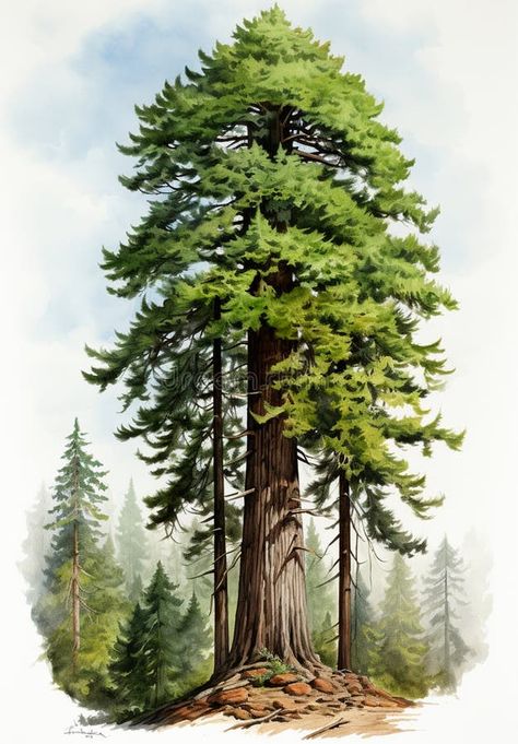 Giant sequoia, big mahogany, symbol of USA - AI generated image stock photography Nature Drawings, Giant Sequoia, Instruções Origami, Nature Drawing, Tree Drawing, Snl, Paper Models, Tree Art, Junk Journals