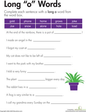 In this worksheet, choose words from the box to complete each sentence. This worksheet helps kids recognize long-vowel patterns and spell them correctly. Long O Worksheets First Grade, Long Vowel O Worksheets, Long Vowel Ee And Ea Worksheets, O_e Worksheets Long Vowels, A_e Words Long Vowels, Word Boxes, O Words, R Words, Cvc Words Kindergarten