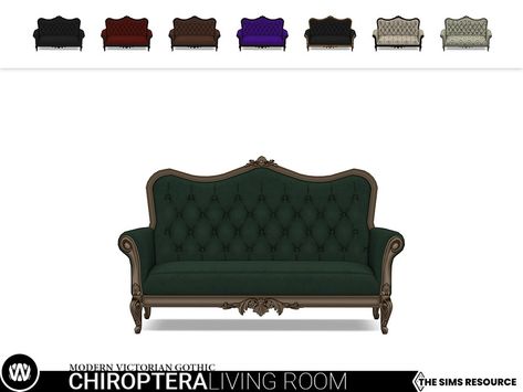 The Sims Resource - Modern Victorian Gothic - Chiroptera Loveseat Gothic House Interior, Sims 4 Sofa, Gothic Dresser, Dining Sofa, Victorian Chair, Victorian Farmhouse, Modern Victorian, Victorian Furniture, Victorian Gothic