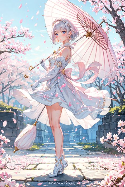 "Embrace Spring's Serenity: Discover our pastel pink dress collection, perfect for cherry blossom moments. Let the magic of soft petals and tranquil scenes inspire your style. Shop now for a touch of spring elegance! 🌸✨" Spring Anime, Planet Aesthetic, Anime Cherry Blossom, Enchanted Characters, Anime White, Pastel Pink Dress, Oc Creator, Cherry Blossom Girl, Little Big Planet