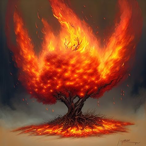 Burning Bush Tattoo, Burning Bush Craft, Moses Burning Bush, Moses Art, Moses And The Burning Bush, Holy Spirit Art, Nativity House, Archangel Haniel, Chest Tattoo Drawings