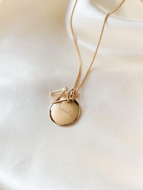 Name Necklace Gold, Necklace Name, Gold Name Necklace, Coin Necklace, Name Necklace, Necklace Gold, Solid Gold, Initials, Gold Necklace