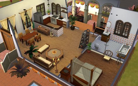 Sims 4 Spanish Style House Interior, Spanish Villa Interior, Spanish Villa, Villa Interior, Sims 4 House Design, Sims 4 Builds, Sims 4 House, House Inside, Sims 4 Build