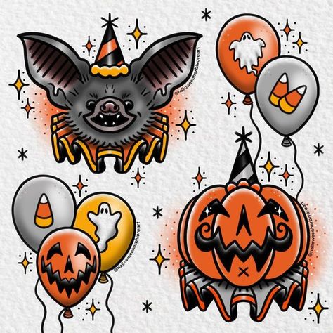 Summerween Tattoo, Spooky Stencil, Vintage Halloween Tattoos, Watermelon Tattoo, Traditional Tattoo Inspiration, Gold Tattoo, Kawaii Tattoo, Doodle Tattoo, Spooky Tattoos