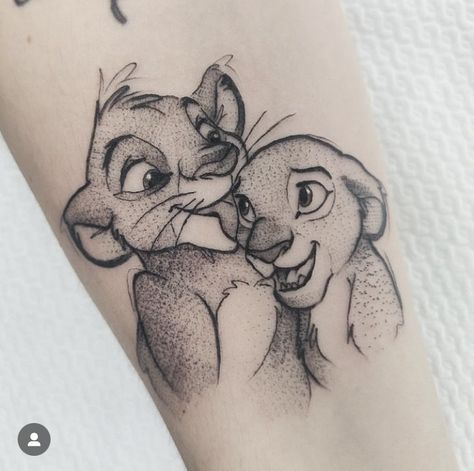 Simba And Nala Tattoo, Ferngully Tattoo, Nala Tattoo, Simba Tattoo, Pair Tattoos, Couple Disney, Ohana Tattoo, Partner Tattoos, Lion King Tattoo