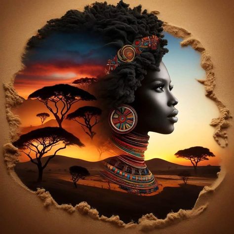 Africa Tattoos For Women, African Portraits Art, Africa Art Design, Black Woman Artwork, Afrique Art, African Paintings, Afrikaanse Kunst, African Art Paintings, Hanging Artwork