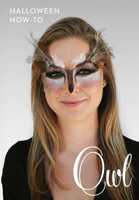 owl%20makeup-jpg Woodland Costumes, Woodland Animal Costumes, Owl Makeup, Maquillage Halloween Simple, Halloween Makeup Tutorial Easy, Owl Tutorial, Halloween Make-up Looks, Animal Makeup, Owl Costume