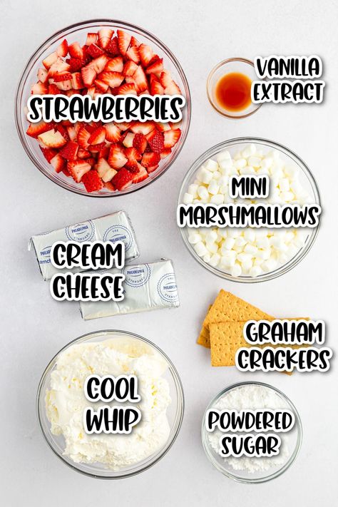 This easy strawberry fluff salad will be your new favorite easy dessert recipe for summer. With plenty of fresh berries and a delicious creamy texture, this crowd-pleasing dessert dip is perfect for any occasion. Fluff Recipes Desserts, Strawberry Fluff Salad Cool Whip, Strawberry Cheesecake Fluff Recipe, Strawberry Shortcake Fluff Salad, Strawberry Shortcake Fluff, Marshmallow Fluff Recipes Desserts, Fruit Fluff Salad, Strawberry Cheesecake Fluff, Cream Cheese Fluff